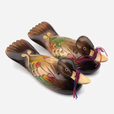 Korean Traditional Wedding Mascots Pair of Wood Carving Mandarin Ducks Decorated