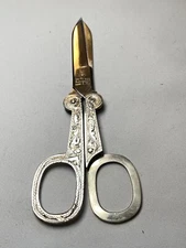 Vintage STERLING Etched Japanese Folding Sewing Scissors TESTED w Leather Case