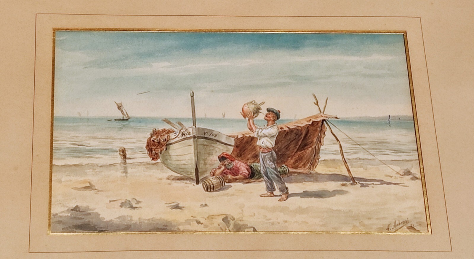 fishermen of the Bay of Angels Nice Carras signature Ambrosi