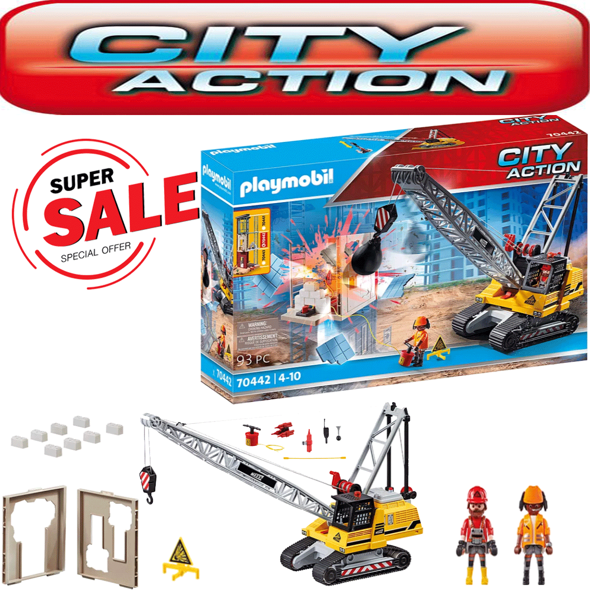 Playmobil 70442 Aaction City Cable Excavator with Building Section