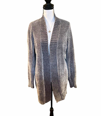 LOFT Gray Chenille Open Front Cardigan Sweater Women s Medium Cozy Knit