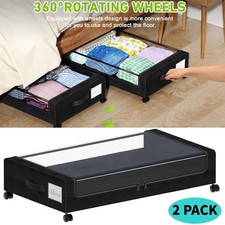 2X Under Bed Storage with Wheels & Lid Rolling Under Bed Drawer for Clothes Toys