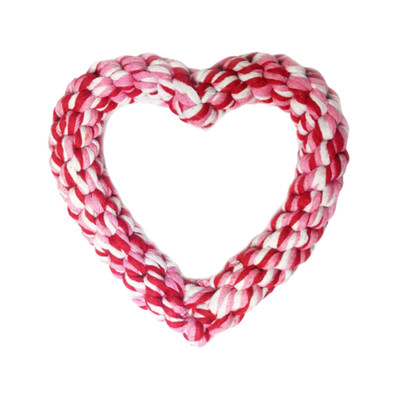 Midlee Valentine's Heart Rope Dog Toy (6'' x 6'')- Pink, Red, White Cotton Chew