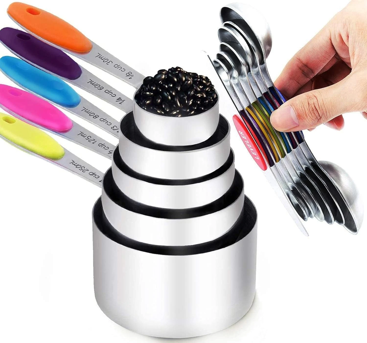 Measuring Cups & Magnetic Measuring Spoons Set Stainless Steel Measuring Cups