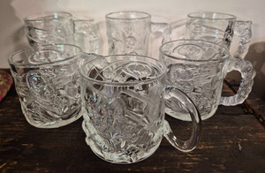 6 McDonald's BATMAN FOREVER Mugs (c) 1995 Vintage Clear Glass Embossed