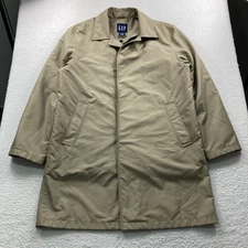 Vintage GAP Car Coat Mens Medium Tag Beige Quilted Lined Button Trench Long Y2K