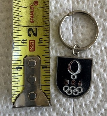 USA Olympic Rings Keychain Black Shield Enamel Aminco Team USA Key Ring Vintage