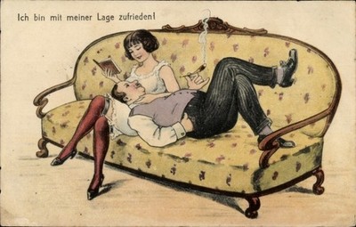 Künstler Ak Ich bin mit meiner Lage zufrieden, Liebespaar - 5006929