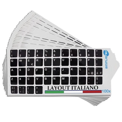 Simpletek Set 100 Adhésifs Clavier 13x11mm QWERTY Italien ITA Noir Texte Blanc - Photo 1/4