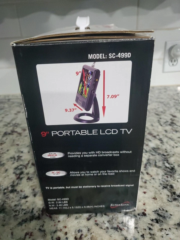 Supersonic SC-499D 9" Portable Rechargeable Digital LCD TV AC/DC Compatible - Image 4 of 4