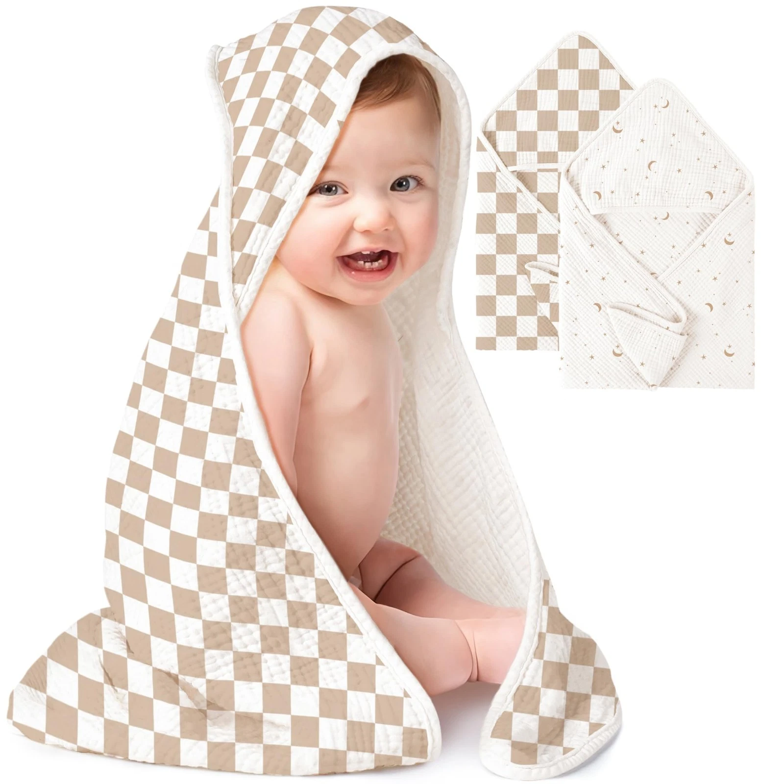 2Pack Muslin Hooded Baby Towels, 100% Cotton, UltraSoft & Absorbent Baby Bath...