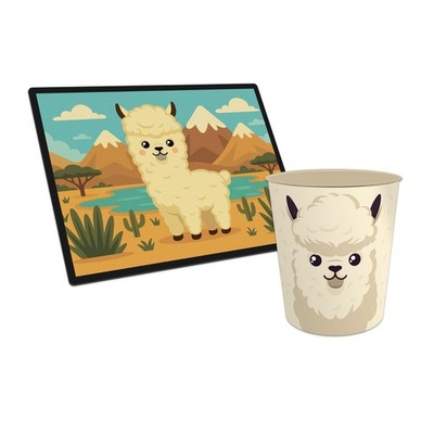 ITENGA Papierkorb Mülleimer mit Schreibunterlage LAMA Kawaii Set Kunststoff neu