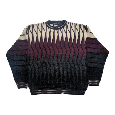 Protege Men's L Coogi Style Sweater Long Sleeve Burgundy Black Geometric EUC