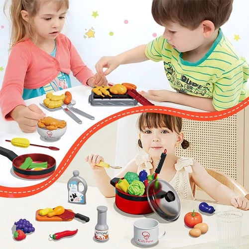 Kinder 76-teilig Küche Lebensmittel Kochutensilien Töpfe Pfannen Zubehör Spielzeug Spielen Set - Bild 6 von 7