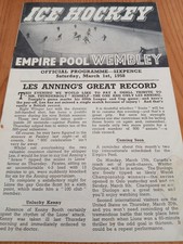 Wembley Lions V Nottingham Panthers Empire Pool March 1st 1958 British League