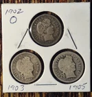 barber dimes lot of 3 circulated 90% silver 1902 O, 1903, 1905