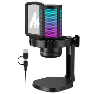 Gaming Mikrofon, USB Mikrofon Kondensatormikrofon RGB Gaming Mic 