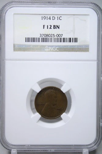 1914-D Lincoln Head Cent 1C NGC F12 BN #5007