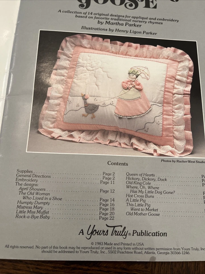 Mother Goose Martha Parker刺绣贴花图案被子1983 — 第 3/4 张图片