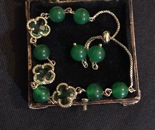 Vintage Style Natural Green Crystal And Green Agate Bracelet 14K gold plated