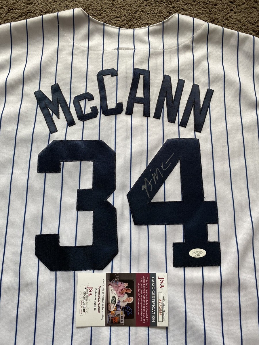 NEW YORK YANKEES- BRIAN McCANN AUTOGRAPH #34 MAJESTIC PINSTRIPE JERSEY JSA