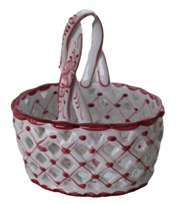 R.C. & Cal Juncal-Porto De Mos Red/White Reticula Latice Floral Decorated Basket