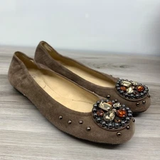 Stuart Weitzman Flats Womens Size 6 Leather Jeweled Ballet Slip-On Brown