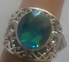 Artisan Crafted Peacock, Quartz, Sz5, Sterling Silver Ring.