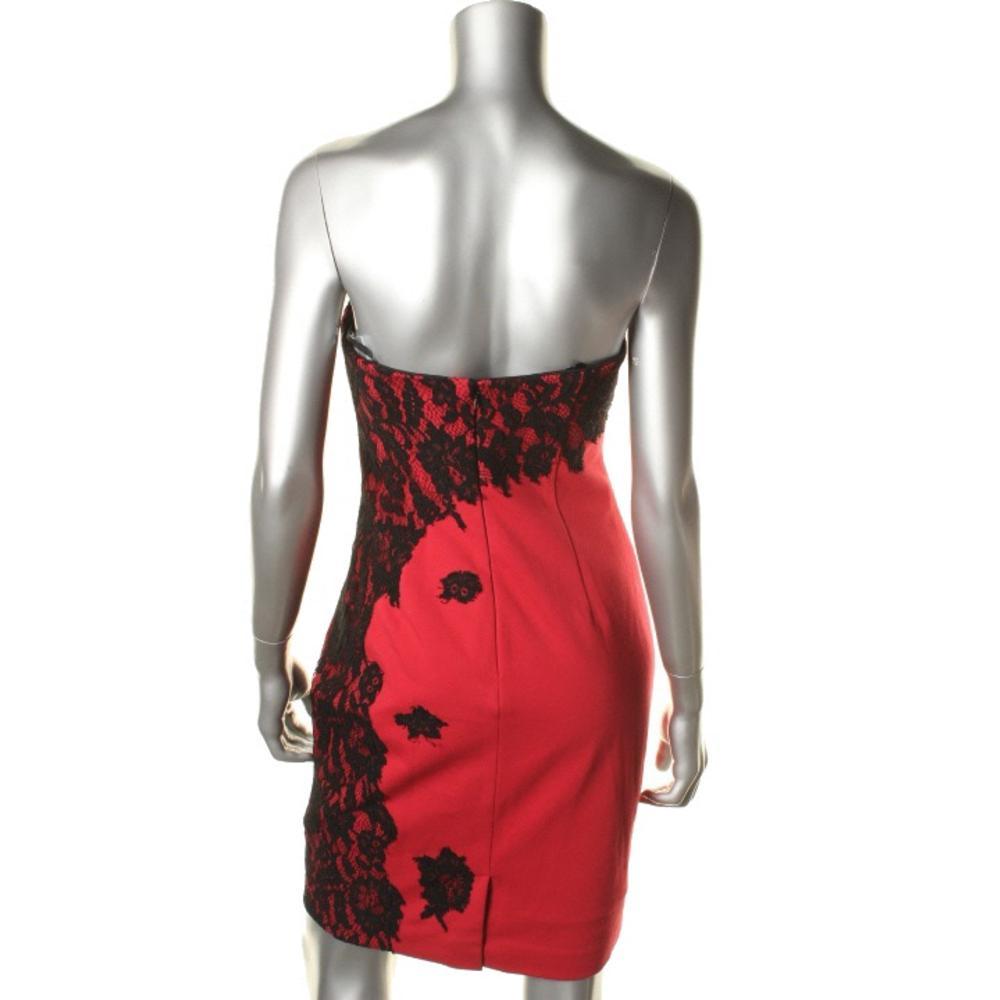 AIDAN MATTOX~ Red & Black Lace Applique Sweetheart Sheath Party Dress 8 NEW  $365 | eBay