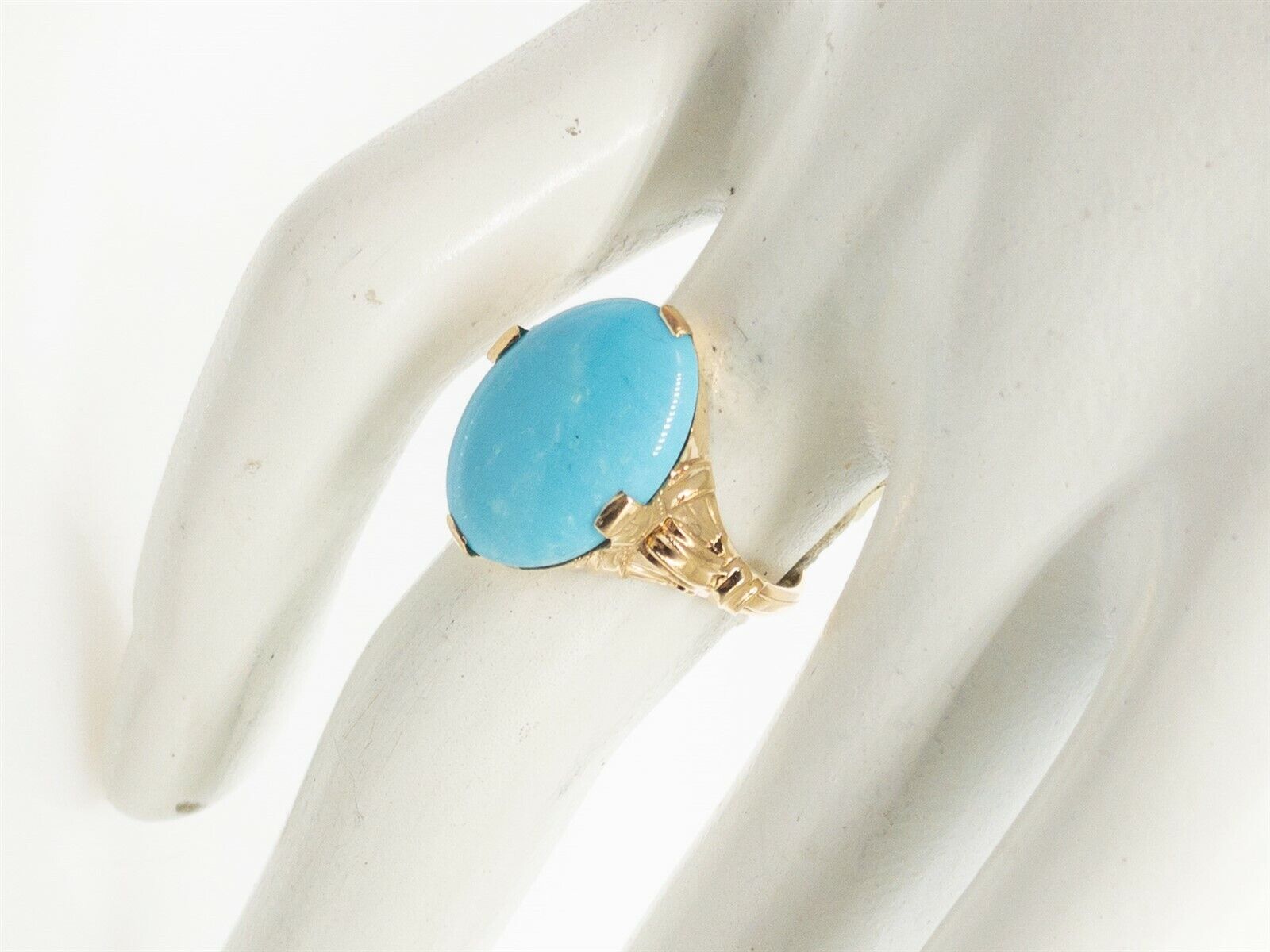 Antique 1920s 7ct Natural Turquoise 10k Yellow Go… - image 6