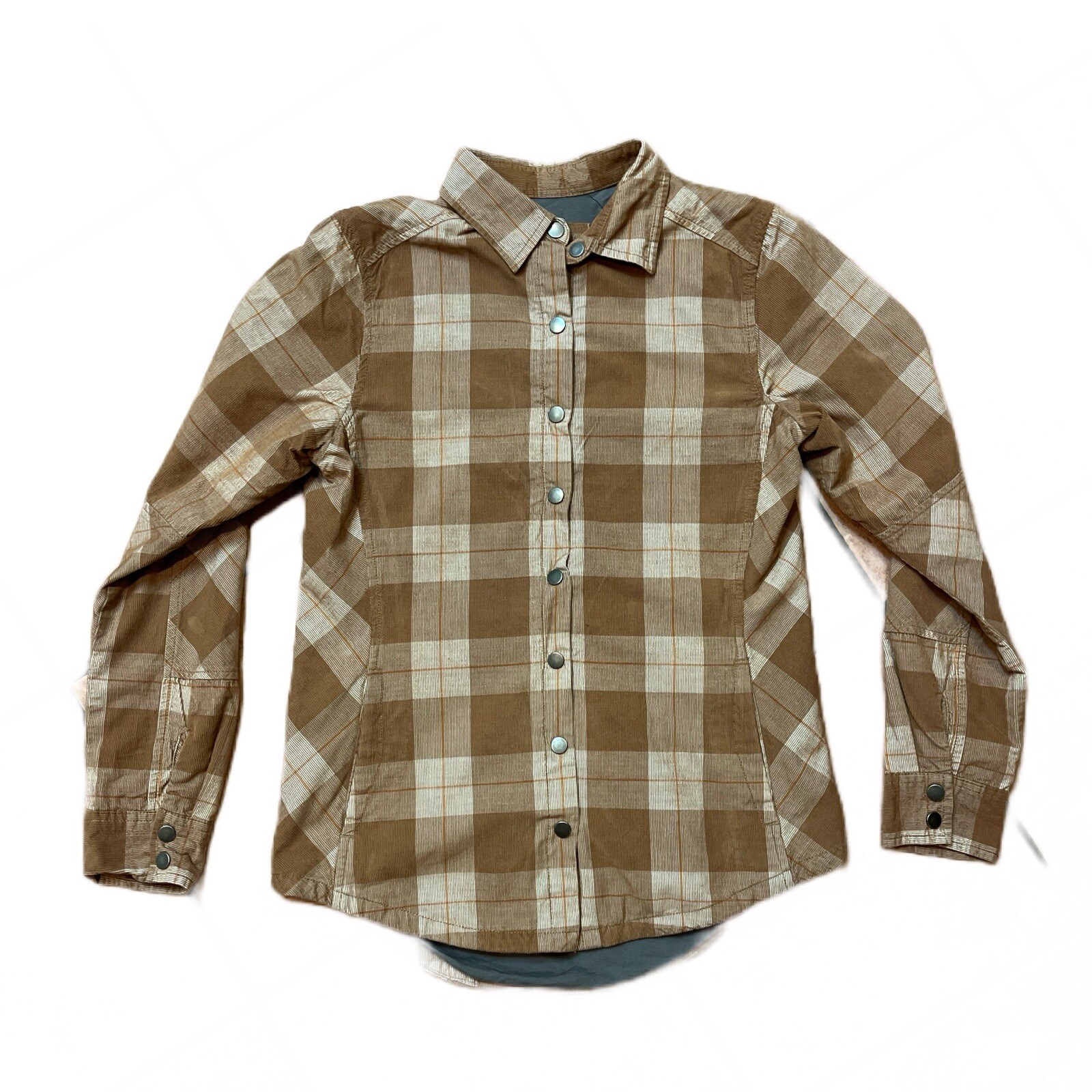 prAna Women's Brown Flannel Plaid Corduroy Shirt Jacket 