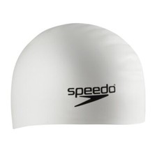 Speedo Unisex Adult Swim Cap Silicone Long Hair White Lightweight Durable Fit