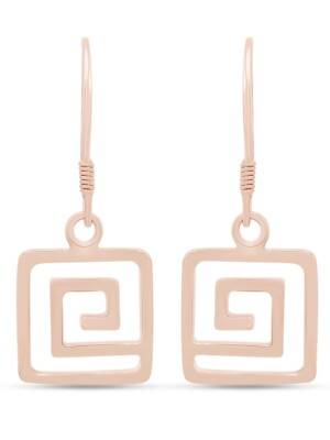 Square Shape Spiral Maze Mexico Dangle Earrings 10K Solid Rose Gold