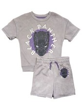 Boys 2pc Gray Purple Black Panther Sweatshirt Top Shorts Set