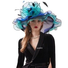 Organza Kentucky Derby Fascinators Hat Wide Brim Flowers Church Party Sun Hats