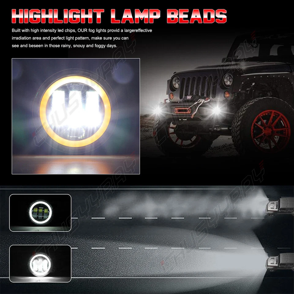 适用于 2007 - 2013 年 GMC Sierra 1500 2500 3500 对 4 英寸圆形 LED 防撞雾灯 DRL — 第 4/4 张图片