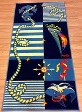 Blue Multi Colour Fish Sailing Print Kids Room Nursery Rug 82x160cm 50% OFF 