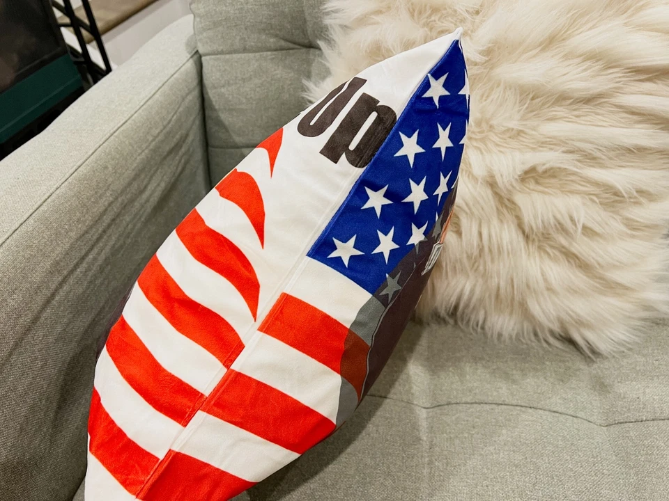 18x18 Trump Throw Pillow Cover - Velvet Double-Sided 'Never Give Up' USA Flag De - Image 4 of 4