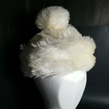 Vtg Cinderella New York Off White Fluffy Small Hat Kids Pom Pom Snow Winter 7" D