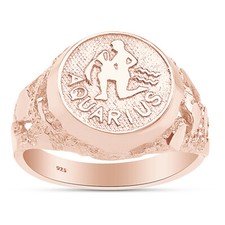 Mens Zodiac Sign Charm Nuggets Ring with Spelling In Sterling