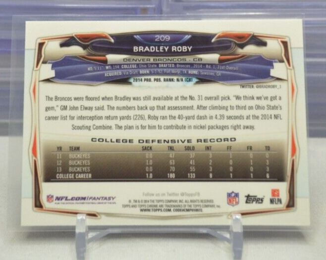 Bradley Roby 2014 Topps Chrome Retail Orange Refractor #209 2-B | eBay