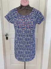 Under Skies Urban Outfitters Short Sleeve Blue White Embroidered Dress Small