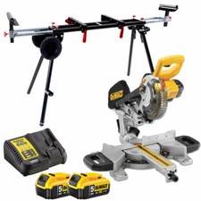 Dewalt DCS365N 18V 184mm Slide Mitre Saw 2 x 5.0Ah Battery Charger + Leg Stand