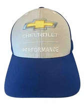 Chevrolet Performance Gray Gold Logo Hat Cap Gray w Royal blue Hook Loop Cotton