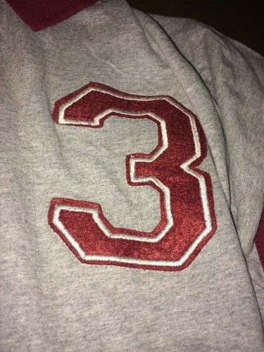 f&f collared t shirt top grey with burgundy trim size m  r5669