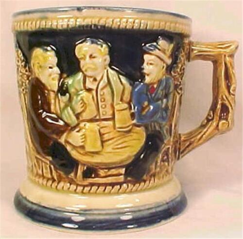 Vintage Stein Mug German Beer Garden 3 Men Drinking House Chalet - Picture 1 of 4