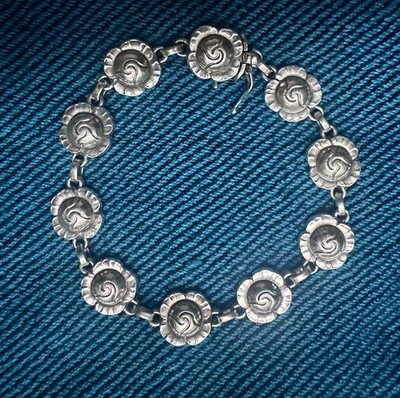 Georg Jensen 925 Sterling Silver Denmark Flower Link Charm Bracelet