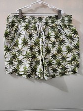 Briggs Shorts Womens M Green Pullon Drawstring Linen Blend Floral Tropical 5"