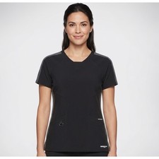 Skechers Scrub Top Womens XS Black V-Neck Raglan Pocket SK101