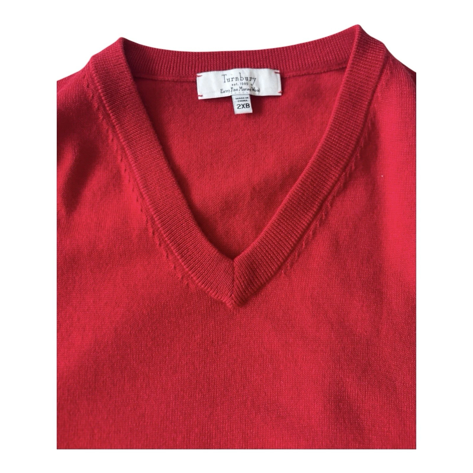 Turnbury Merlin Wool Sweater Men 2XB Red V-Neck Long Sleeve Pullover SOFT Prep